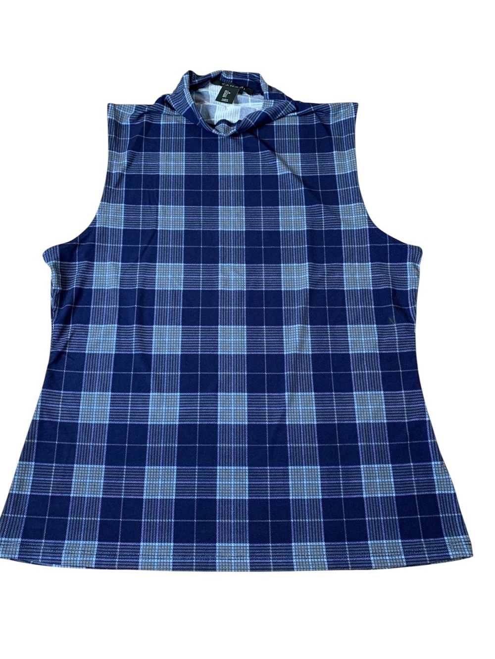 ⚡️TAHARI Blue Plaid Sleeveless Mock Neck Top Women’s Size Large